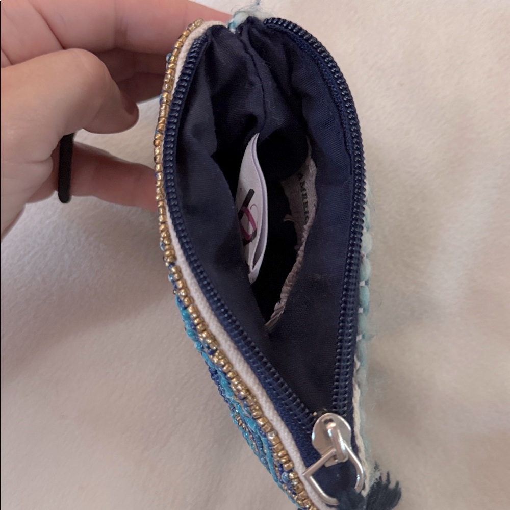 America and Beyond Beaded Evil Eye Clutch - Blue and Gold Sequins & Beads Bag - Picture 6 of 6